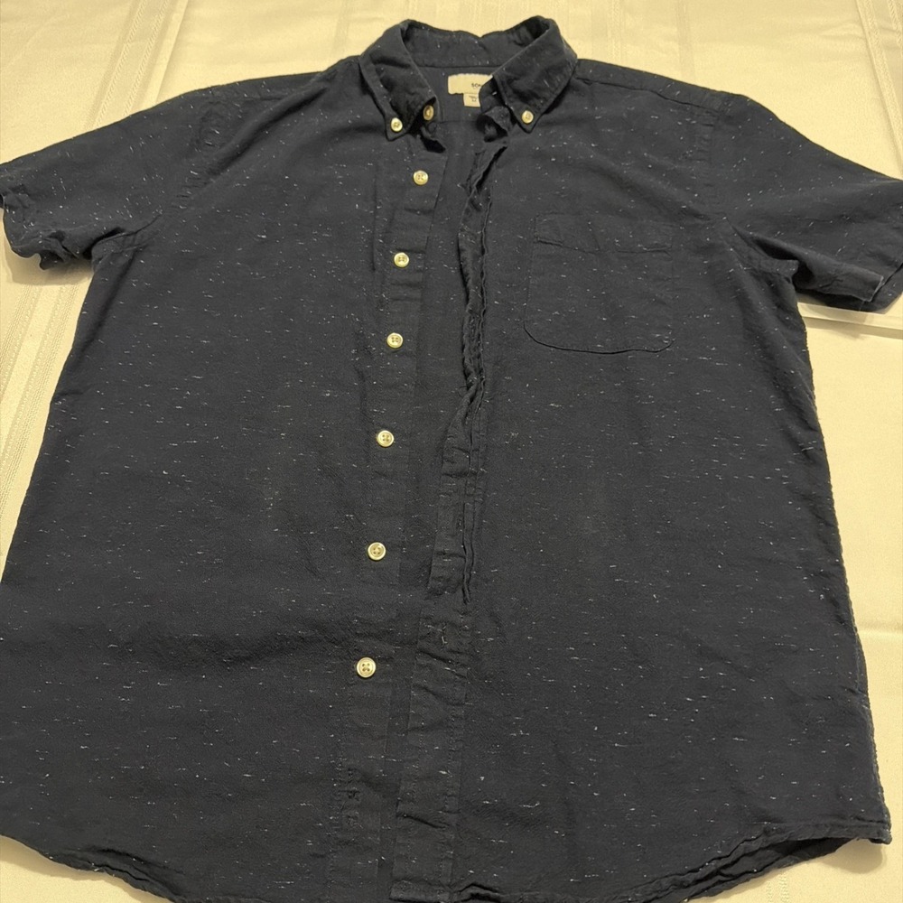 Sonoma Mens Medium Navy Blue Flecked Short Sleeve Button Down Shirt